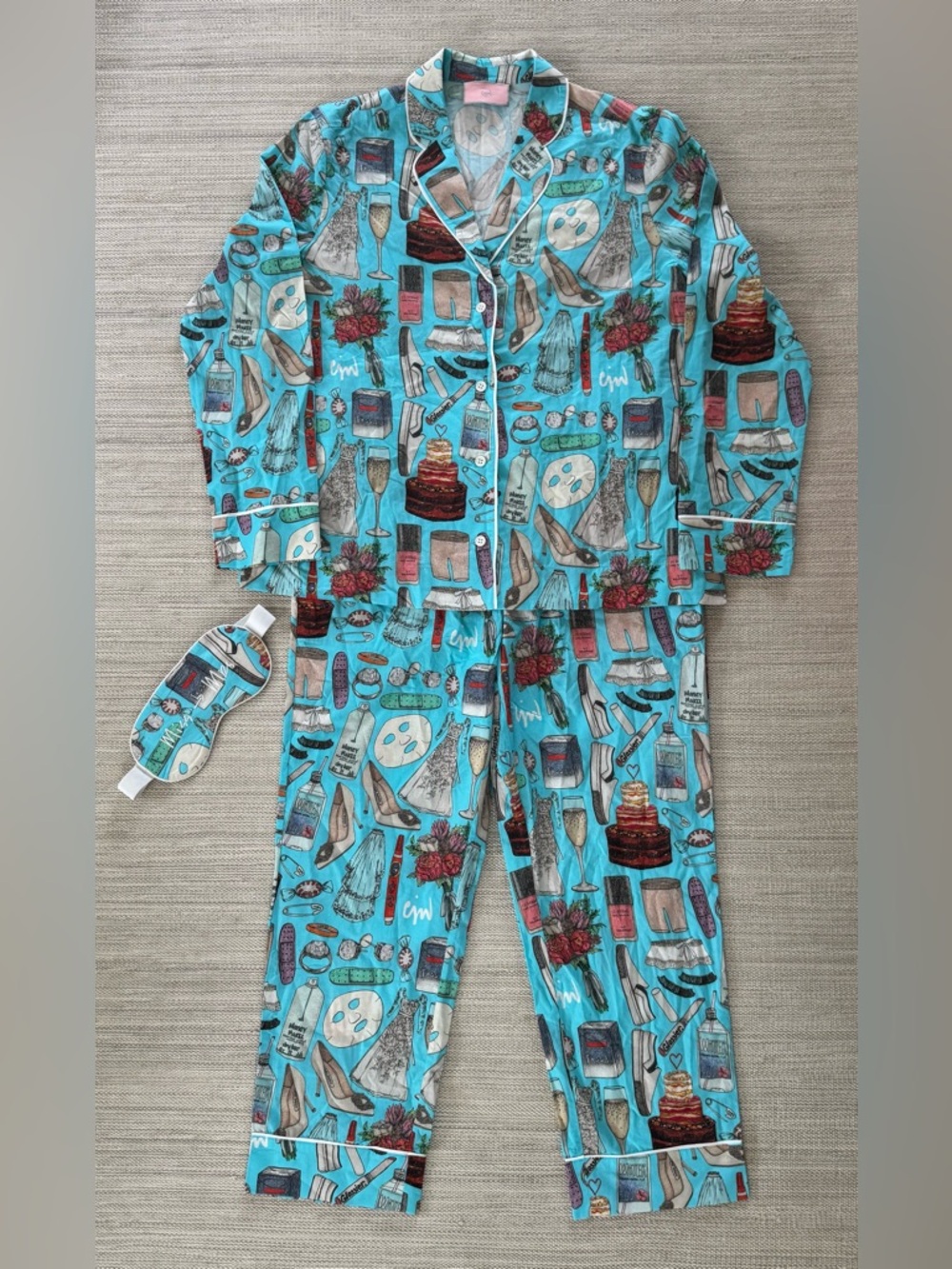 CJW Bride Cotton Pajama Set Long Sleeve Shirt Pants Wedding Fun Print women’s M